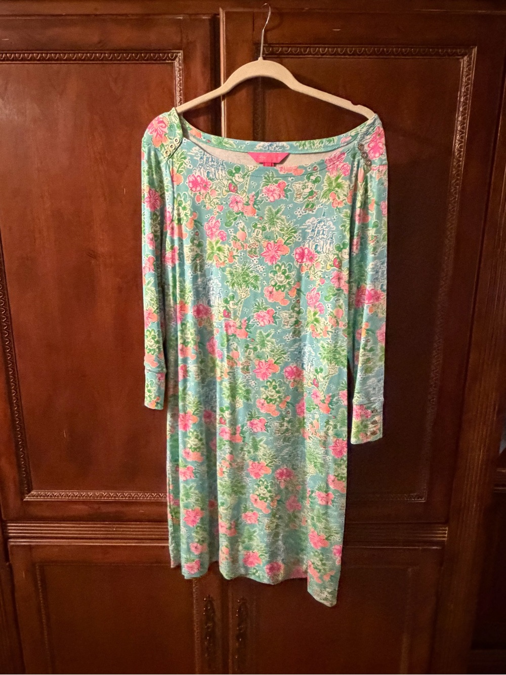 NWT Lilly Pulitzer Mickey Mouse Floral Mint Green Long Sleeve Shift Dress